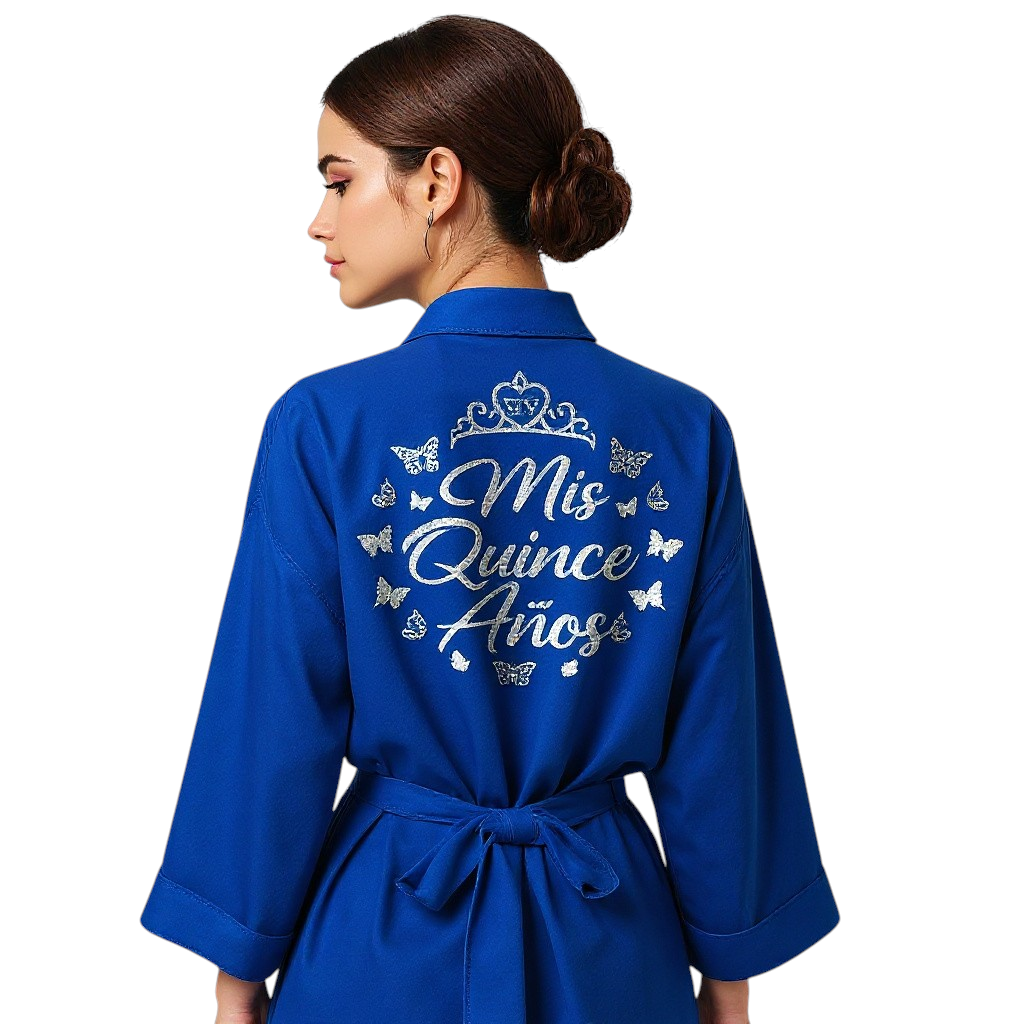 Glitter Satin Robe with Crown or Butterfly Symbol for Quinceañera, or Mama de Quinceañera, Mis Quince Años, Batas de XV, 15th Birthday Gift Custom